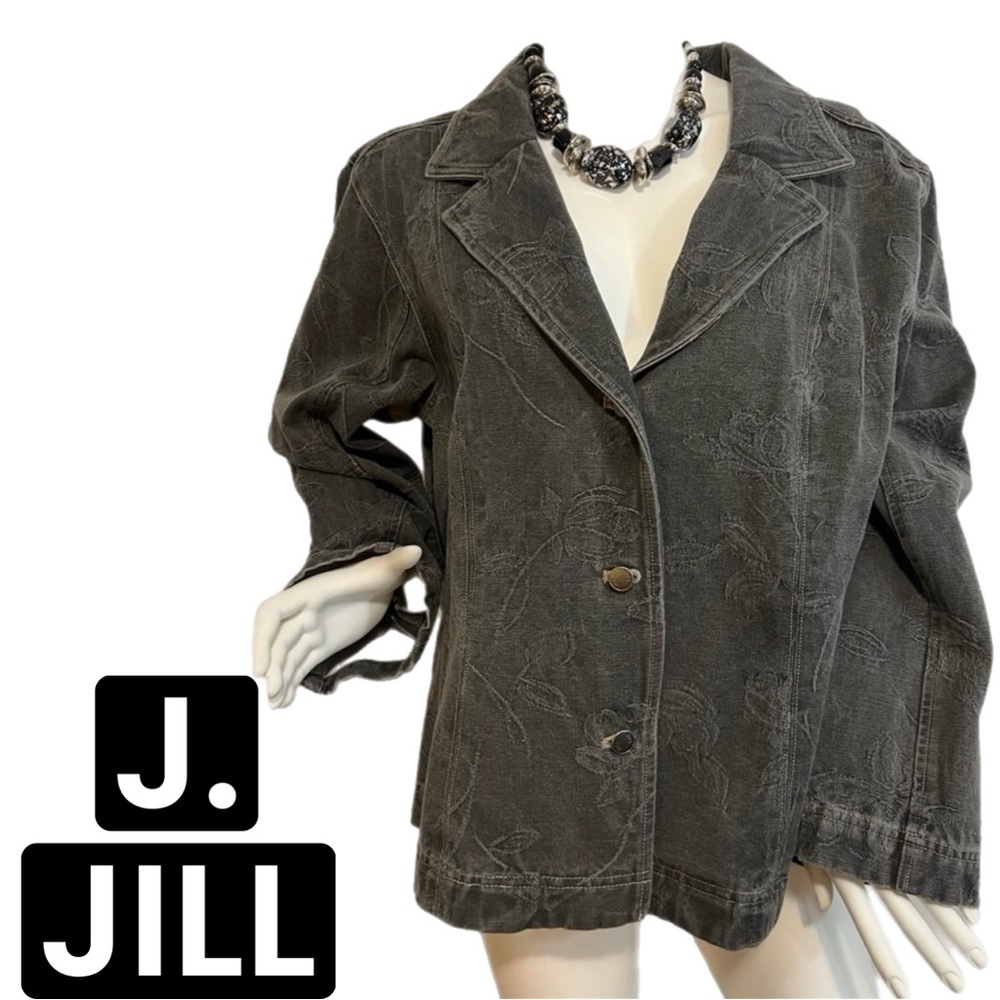 JJill or J Jill Dark Gray Denim Jacket w/ Rose Pattern Size 2X